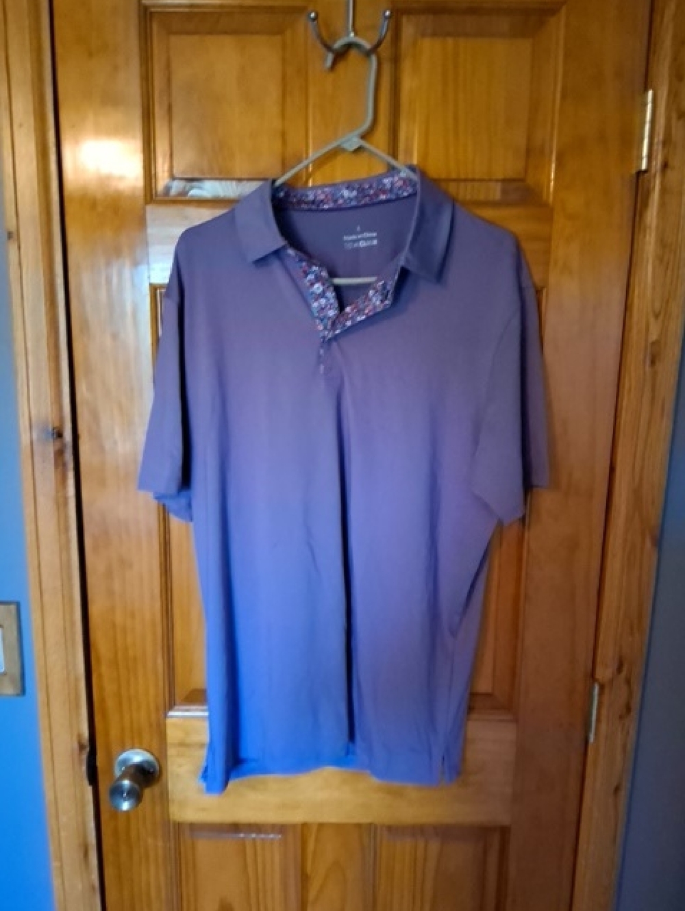 Men's Purple Polo Shirt with Patterned Trim